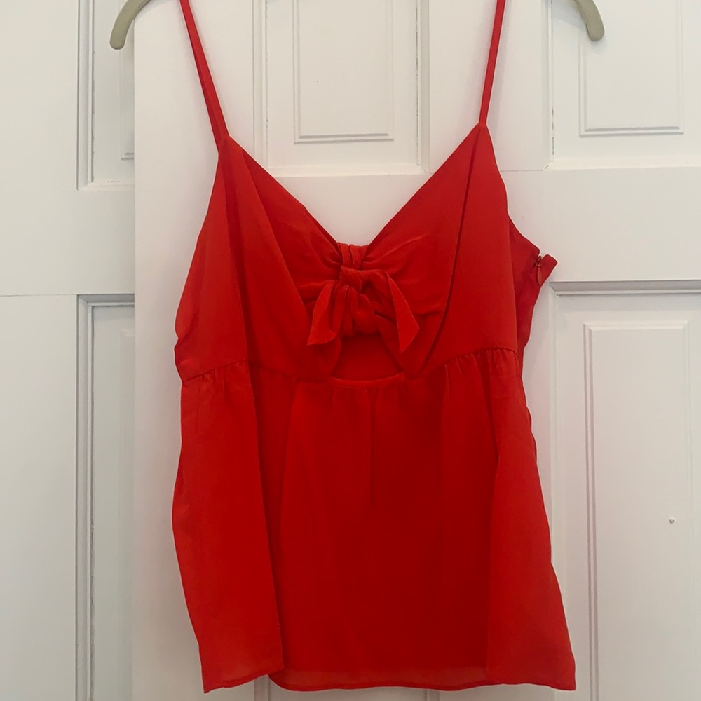 Madewell Bright Red babydoll top with cutout and tie